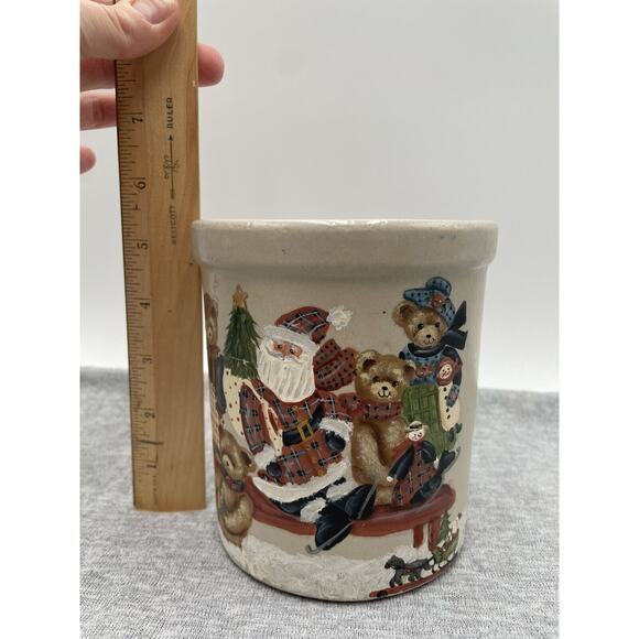 Roseville Pottery Christmas Hand painted Santa 1 Qt Crock Tall Robinson Ransbot - Picture 6 of 9